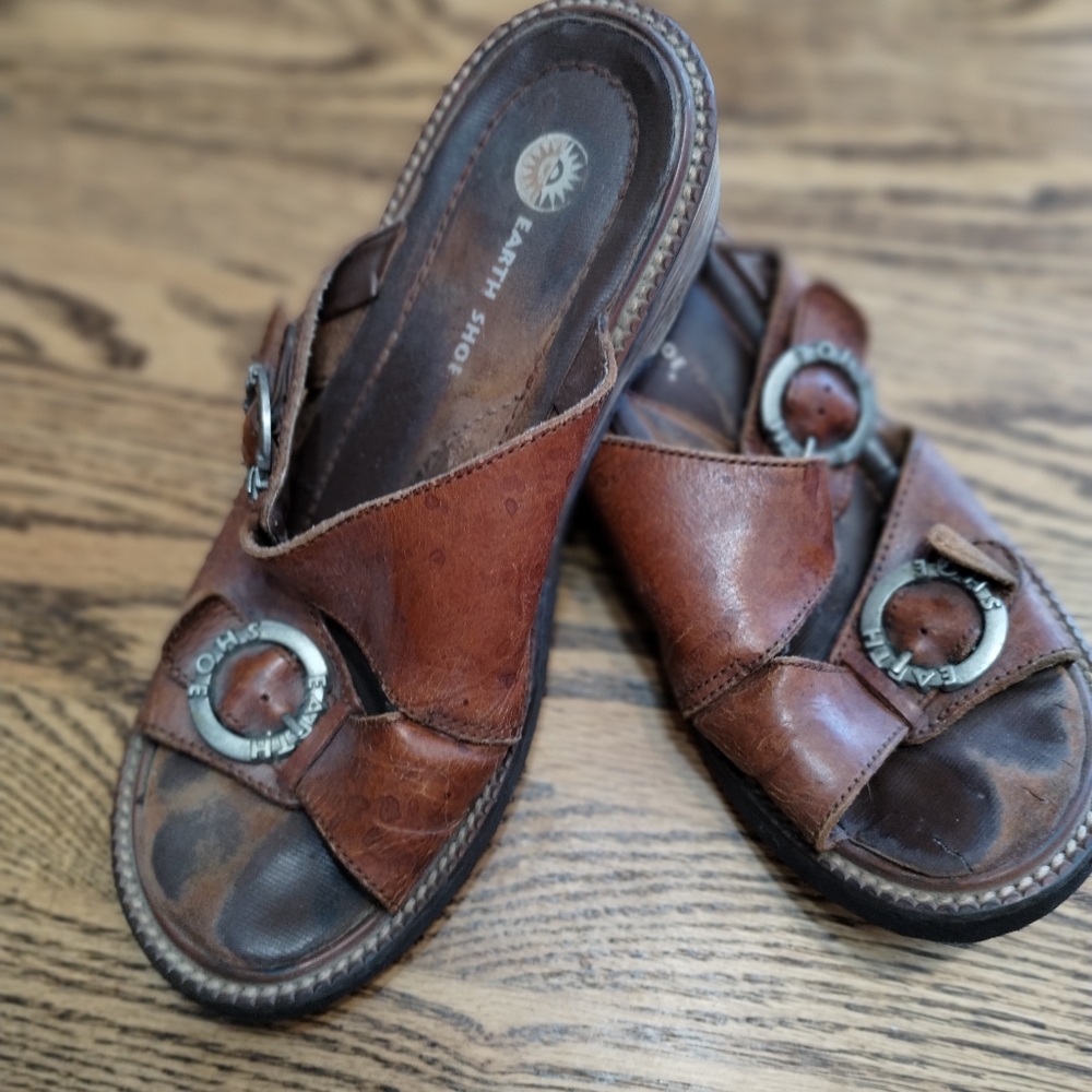 Earth Spirit Womens Grant Sandals Brown Leather Comfort Gelron 2000 Size 8.5